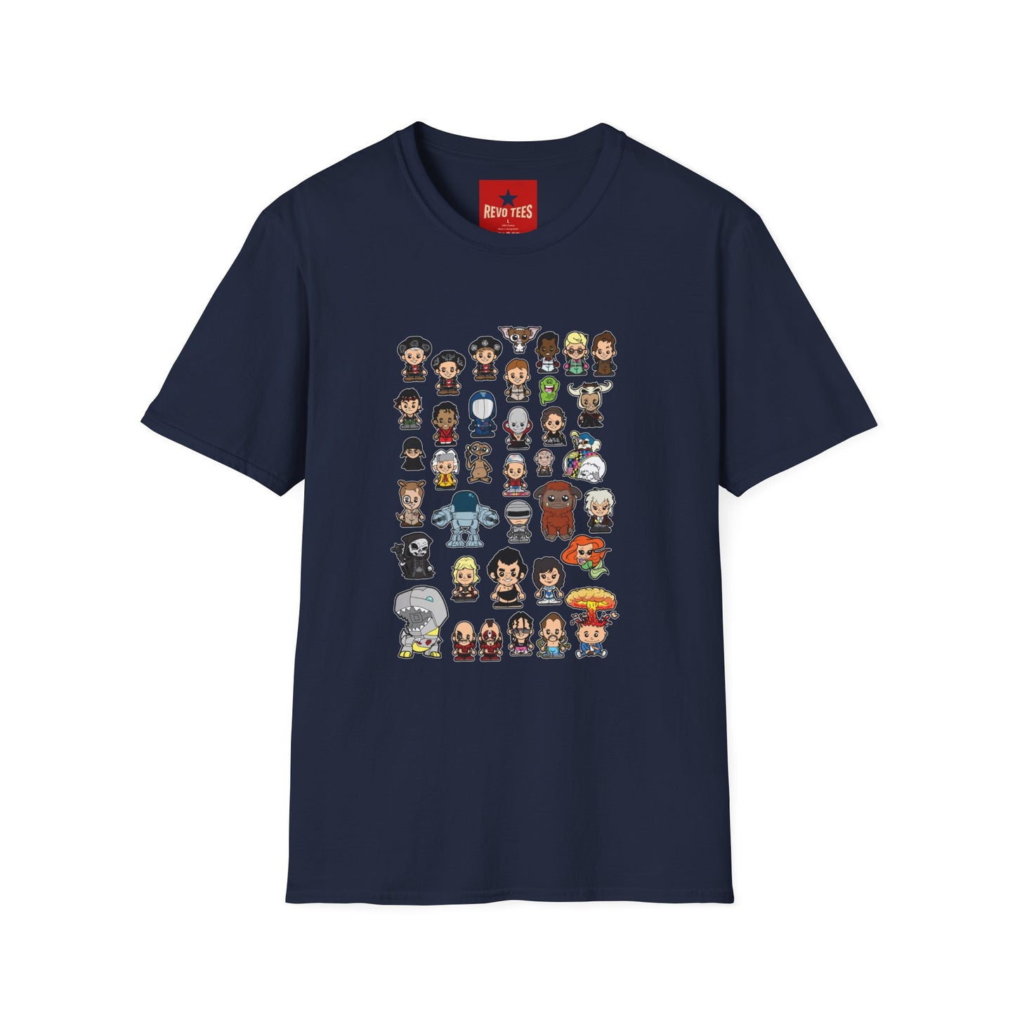 Cute Chibi Characters Crewneck T‑Shirt — Cartoon Character Grid Tee
