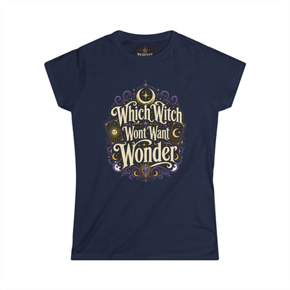 Women's Witchy Tee — "Which Witch Won't Want Wonder" Gothic Halloween Shirt
