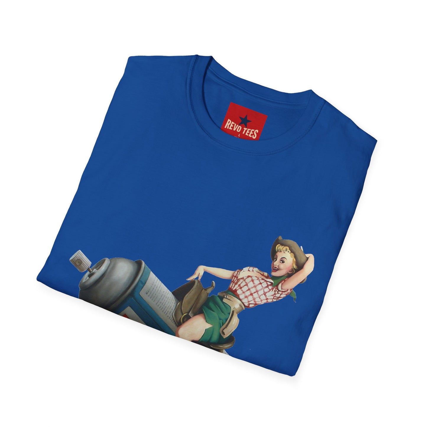 Banksy Pin-Up Cowgirl T-Shirt — Retro Pinup Girl Riding Soda Can Vintage Tee