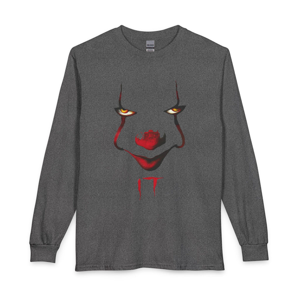 Horror Clown Face Long Sleeve Tee – 'IT' Pennywise Minimalist Graphic