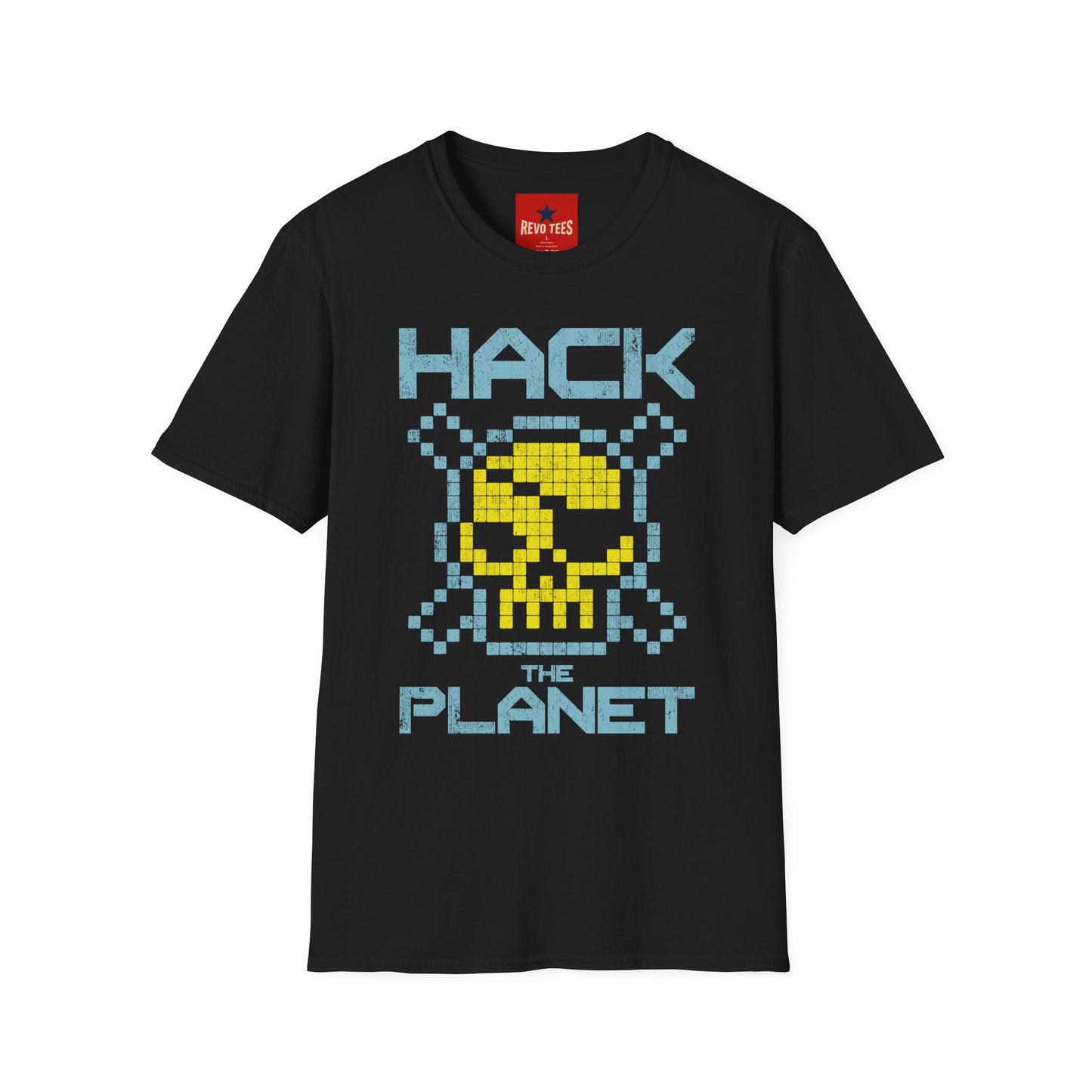 Hack the Planet T-Shirt — Retro Pixel Skull Hacker Graphic Tee