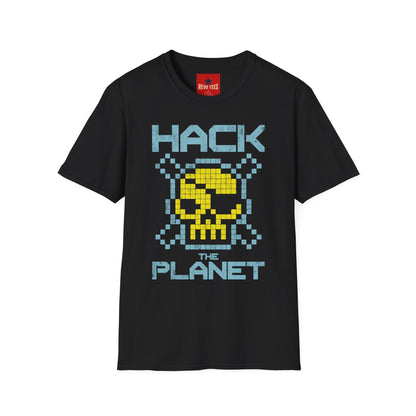 Hack the Planet T-Shirt — Retro Pixel Skull Hacker Graphic Tee