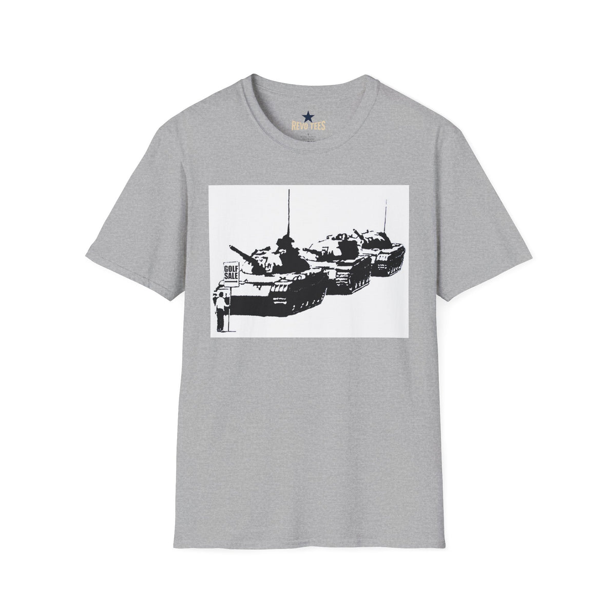 Revotees Banksy Tank Lineup Graphic Stencil Military Tanks Design T-Shirt - alternate view 2
