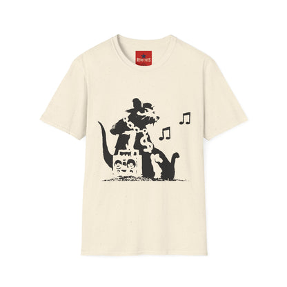 Music Cat T-Shirt — Black Silhouette Singing Rat Graphic Tee