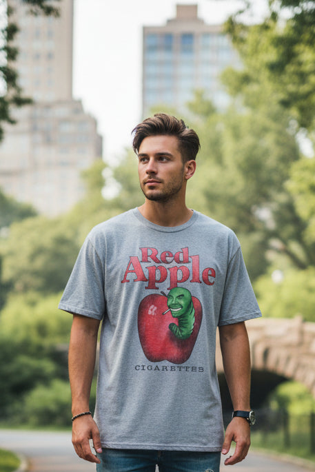 Red Apple Graphic T-Shirt — Vintage Worm Illustration "Red Apple"