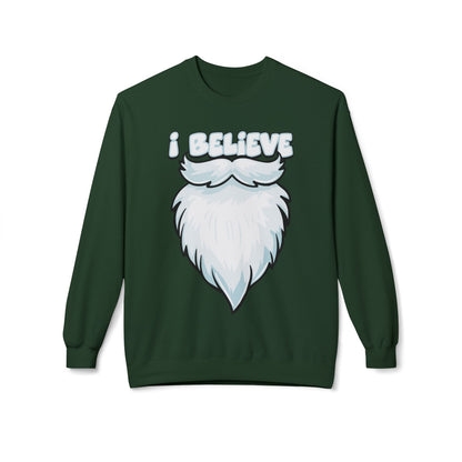 "I Believe" Santa Beard Holiday Crewneck Sweatshirt