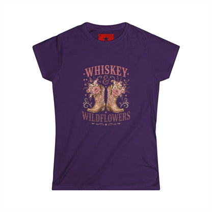 Whiskey & Wildflowers Women's Tee — Floral Cowboy Boots Graphic Shirt