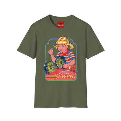 Retro Sewing Girl T‑Shirt — Vintage Crafting Graphic Tee