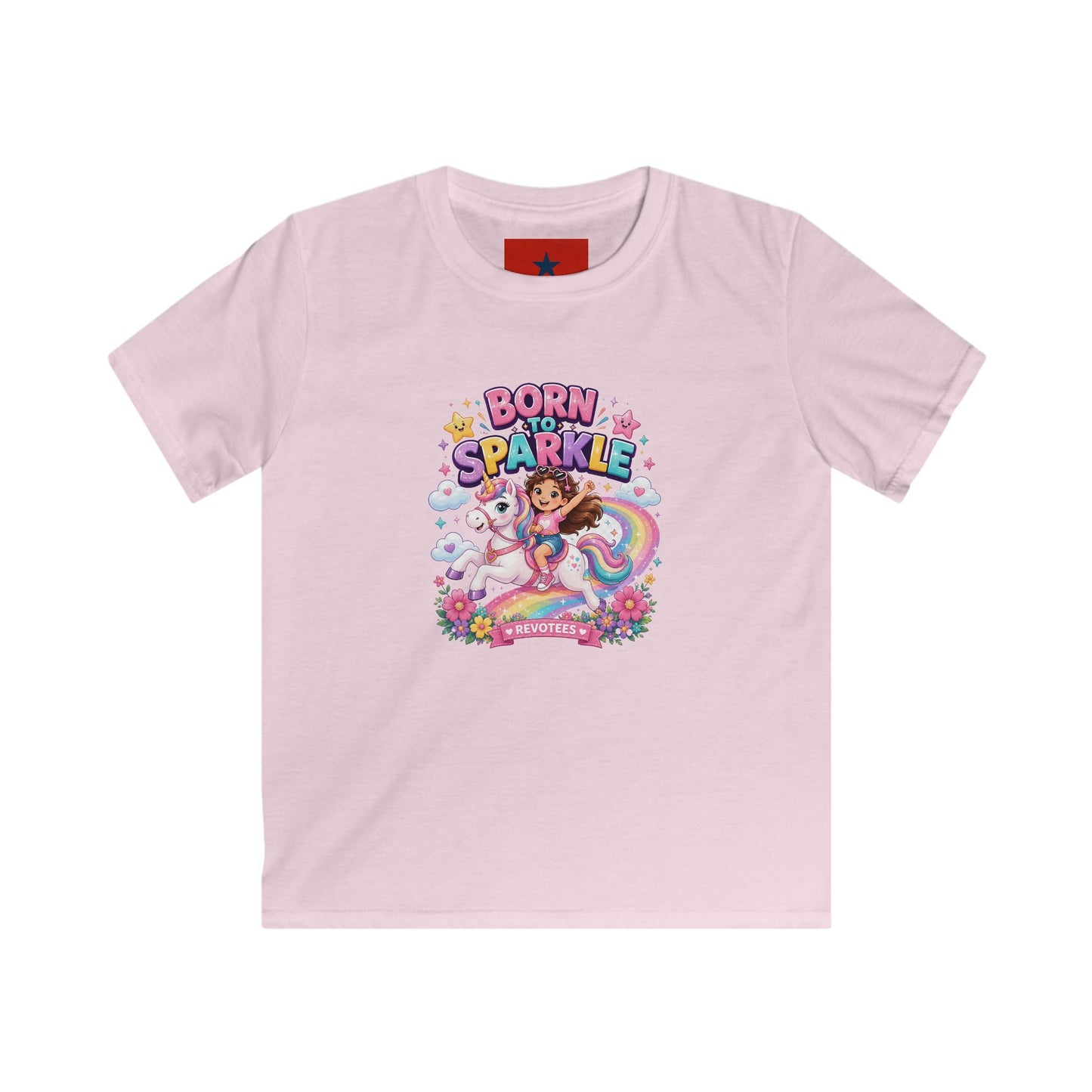 Kids Tee — "Born to Sparkle" Rainbow Unicorn Girl Shirt