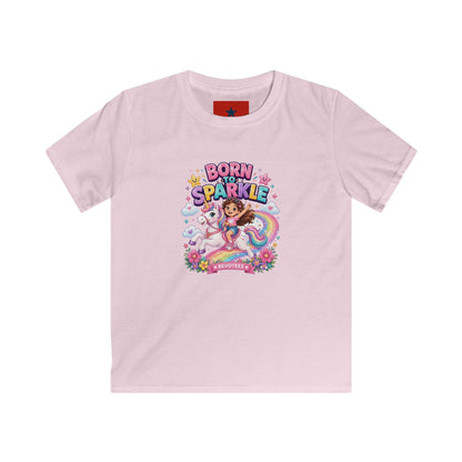 Kids Tee — "Born to Sparkle" Rainbow Unicorn Girl Shirt