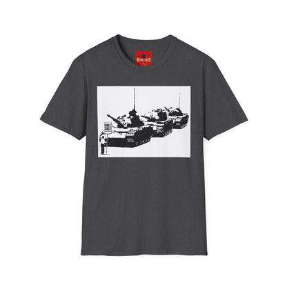 Banksy Tank Lineup Graphic T-Shirt — Stencil Military Tanks Design
