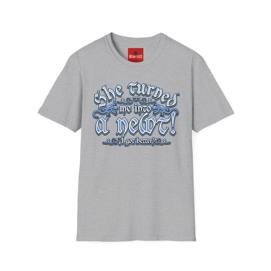 T-Shirt — “She Turned Me Into a Newt!” Vintage Witchy Graphic Tee