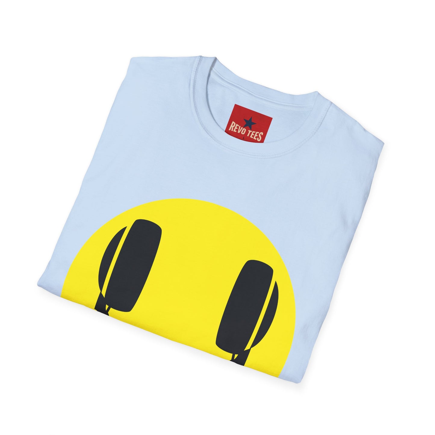 Smiley Face Headphones T-Shirt — Retro Music Lover Graphic Tee