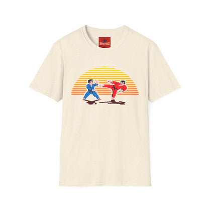 Retro Pixel Karate T-Shirt — 80s Sunset Martial Arts Graphic Tee