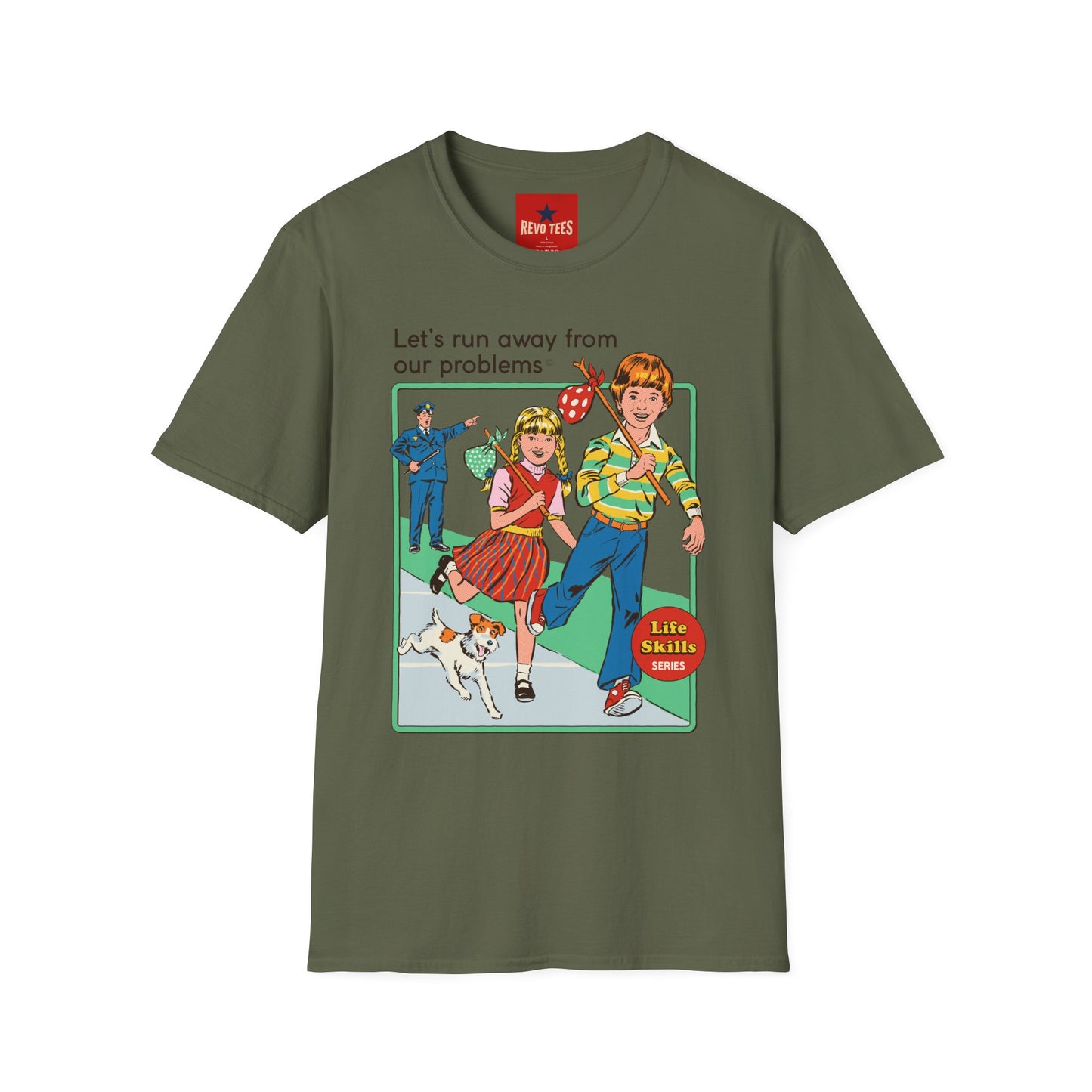 Retro Runaway Kids T-Shirt — "Let's Run Away From Our Problems" Vintage Graphic Tee