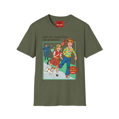 Retro Runaway Kids T-Shirt — "Let's Run Away From Our Problems" Vintage Graphic Tee