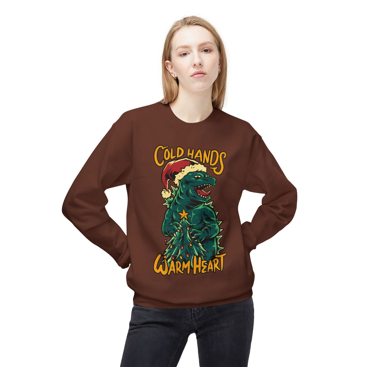 Christmas Godzilla - "Cold Hands Warm Heart" Holiday Crewneck Sweatshirt