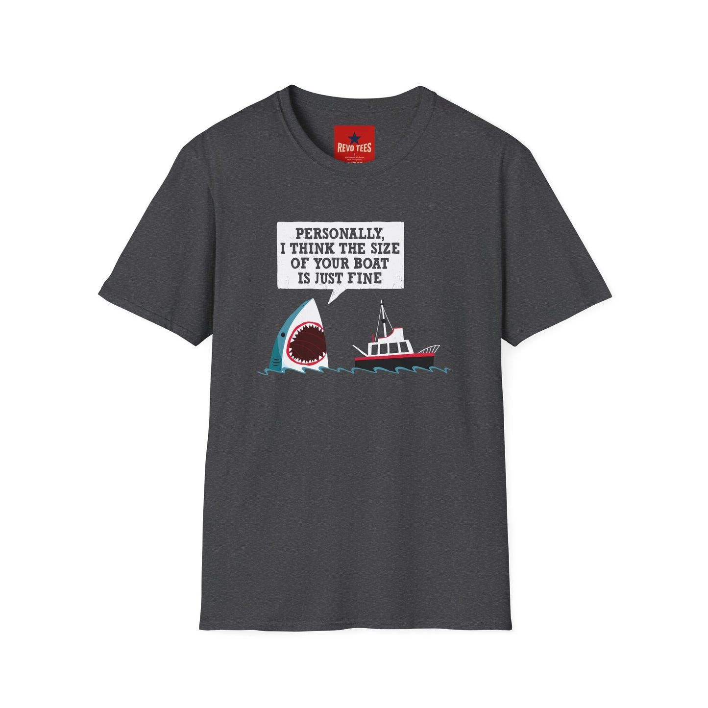 Shark Joke T-Shirt — "Personally, I Think the Size of Your Boat Is Just Fine" Graphic Tee