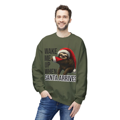 Sloth Santa Sweatshirt — "Wake Me Up When Santa Arrives" Holiday Crewneck