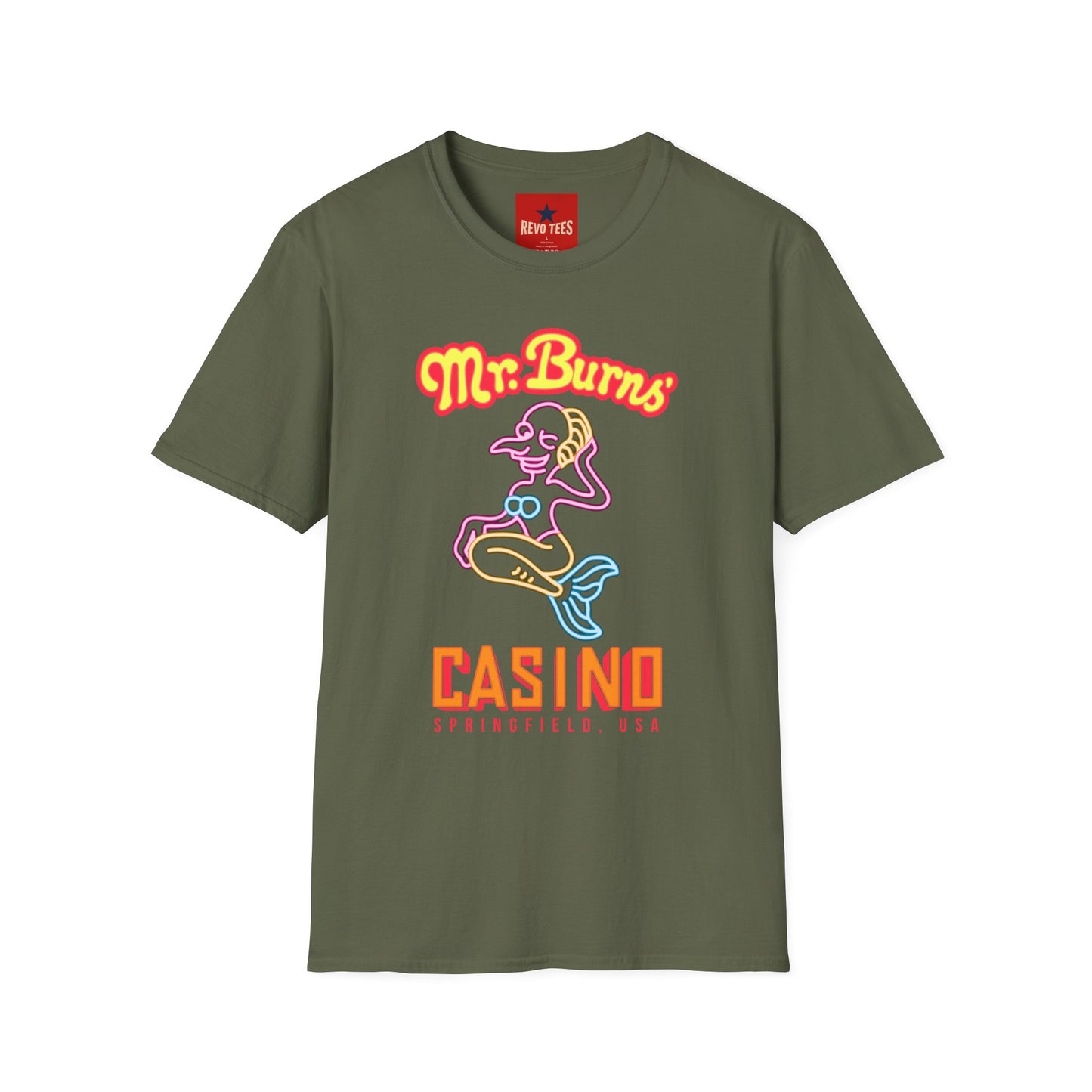 Mr. Burns Casino T-Shirt — Retro Neon Mermaid Resort Tee
