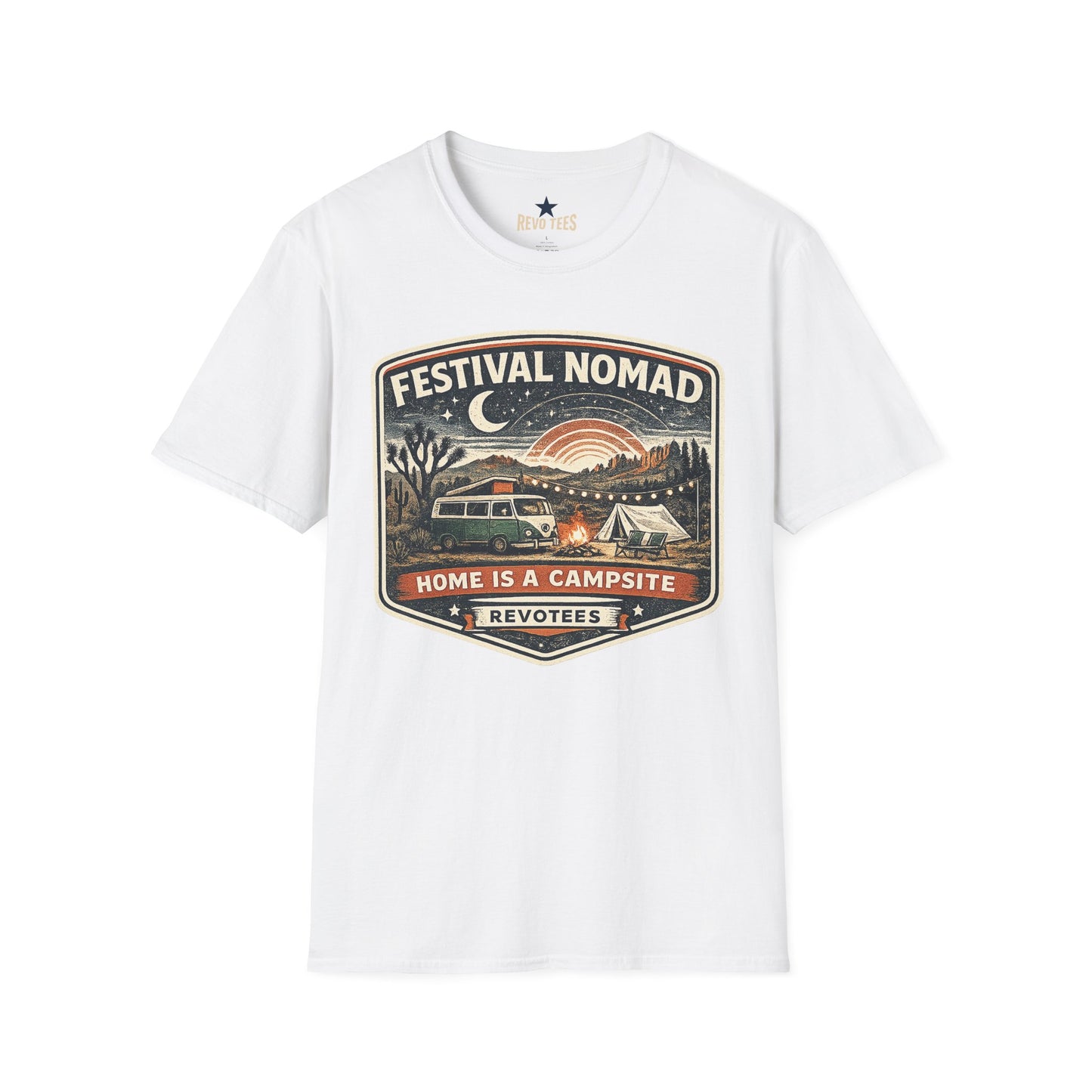REVOTEES Festival Nomad Retro Camping Tee ("Home Is a Campsite")