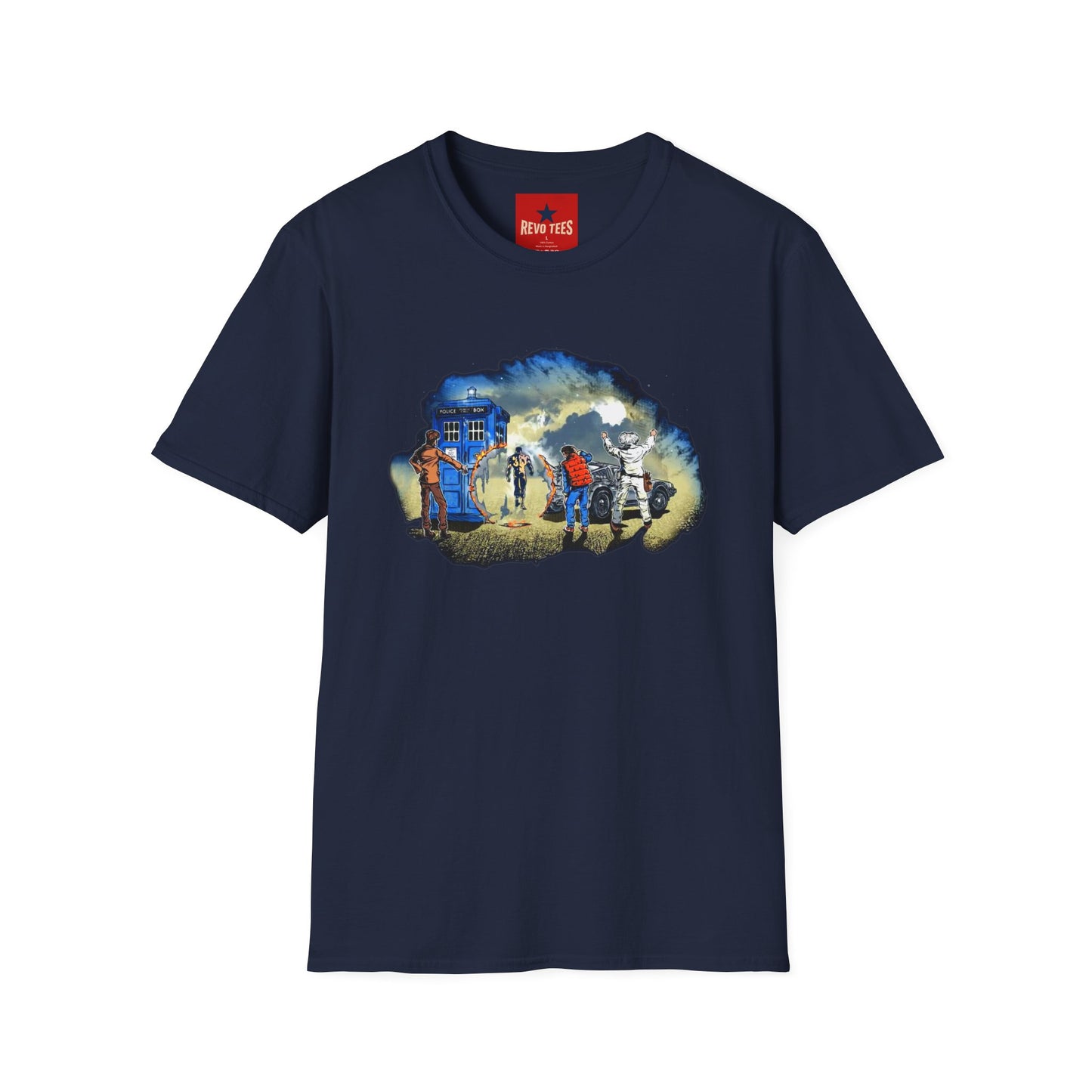Sci‑Fi Adventure T‑Shirt — Time Traveler Crew Scene