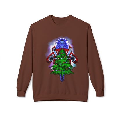 Astronaut Santa Pouncing on a Christmas Tree Crewneck Sweatshirt