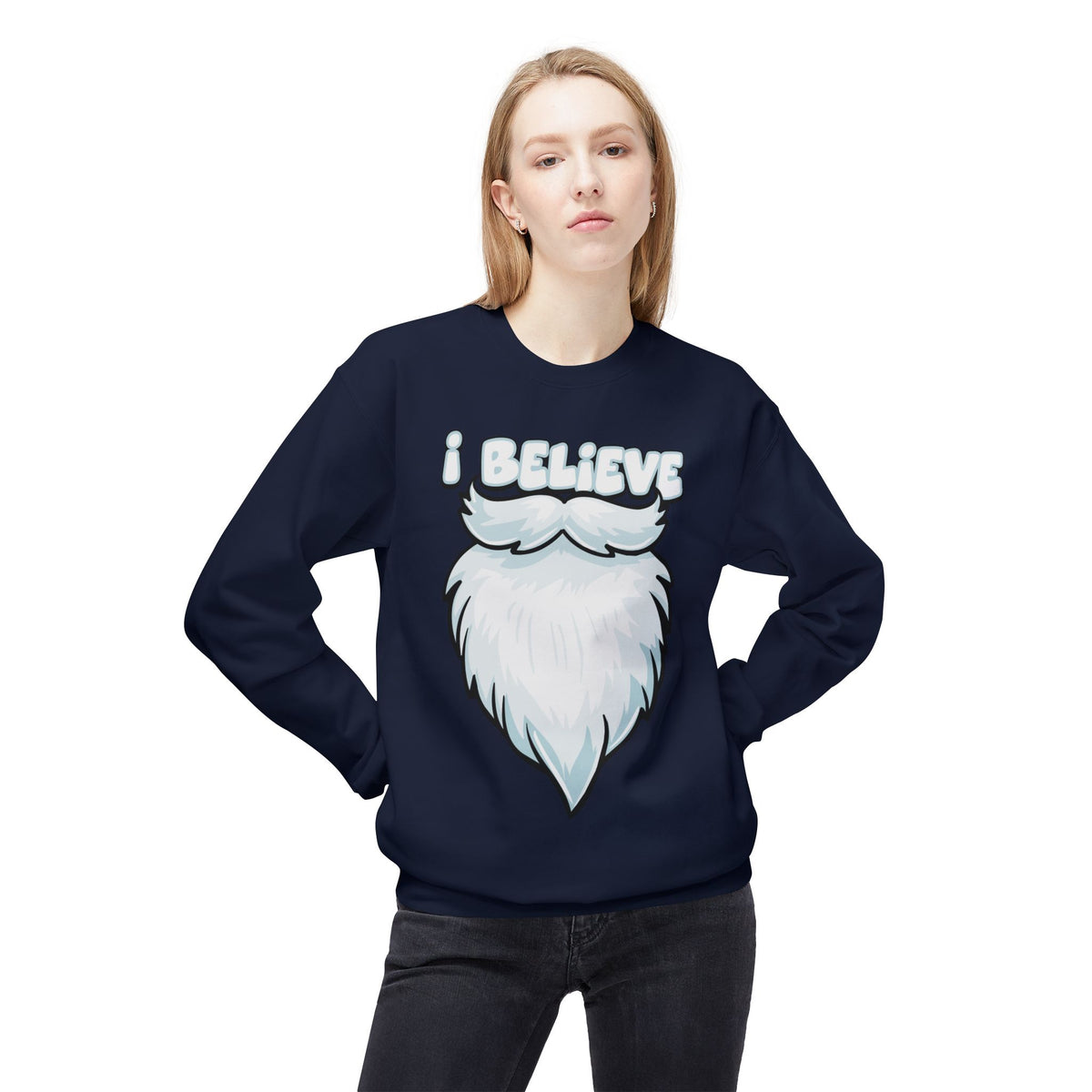 "I Believe" Santa Beard Holiday Crewneck Sweatshirt