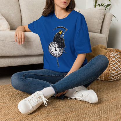 Banksy T‑Shirt — Grim Reaper Clock Graphic Tee (Smiley Mask)