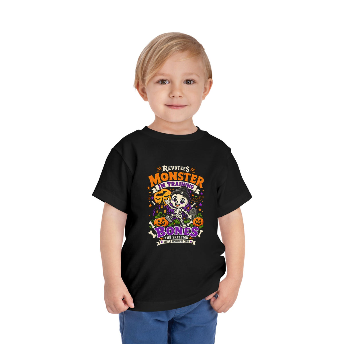 REVOTEES Toddler Tee — "Monster in Training" Cute Skeleton Halloween Shirt