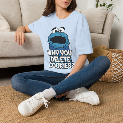 Cookie Monster "Why You Delete Cookies?" T-Shirt — Funny Retro Kids TV Graphic Tee