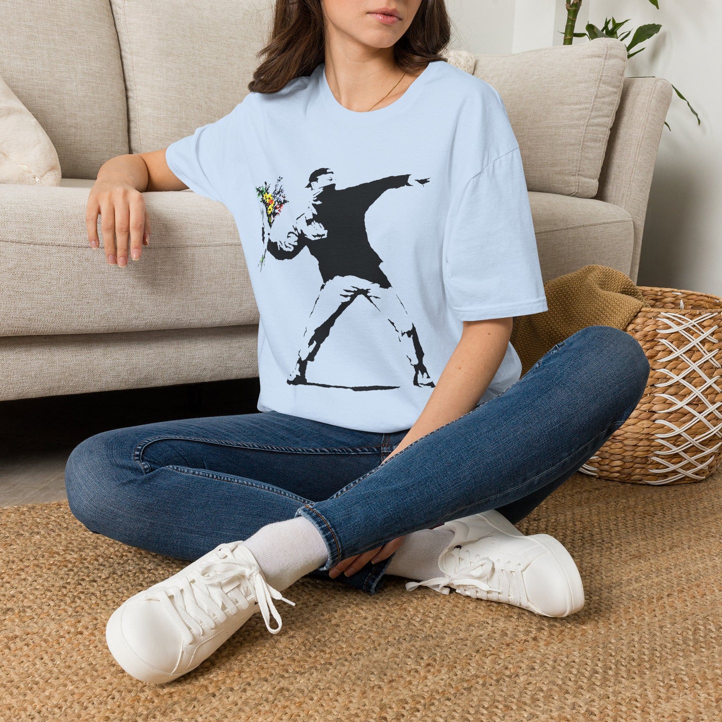Banksy-Style Flower Bomber T-Shirt — Street Art Protest Graphic Tee