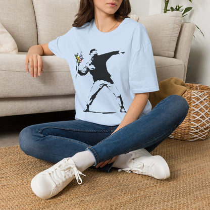 Banksy-Style Flower Bomber T-Shirt — Street Art Protest Graphic Tee