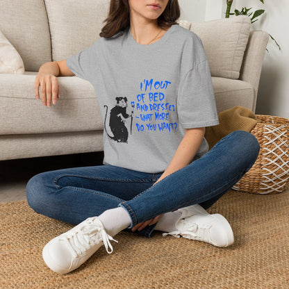Banksy T-Shirt — 'I’m Out of Bed and Dressed, What More Do You Want?' Rat Graphic Tee
