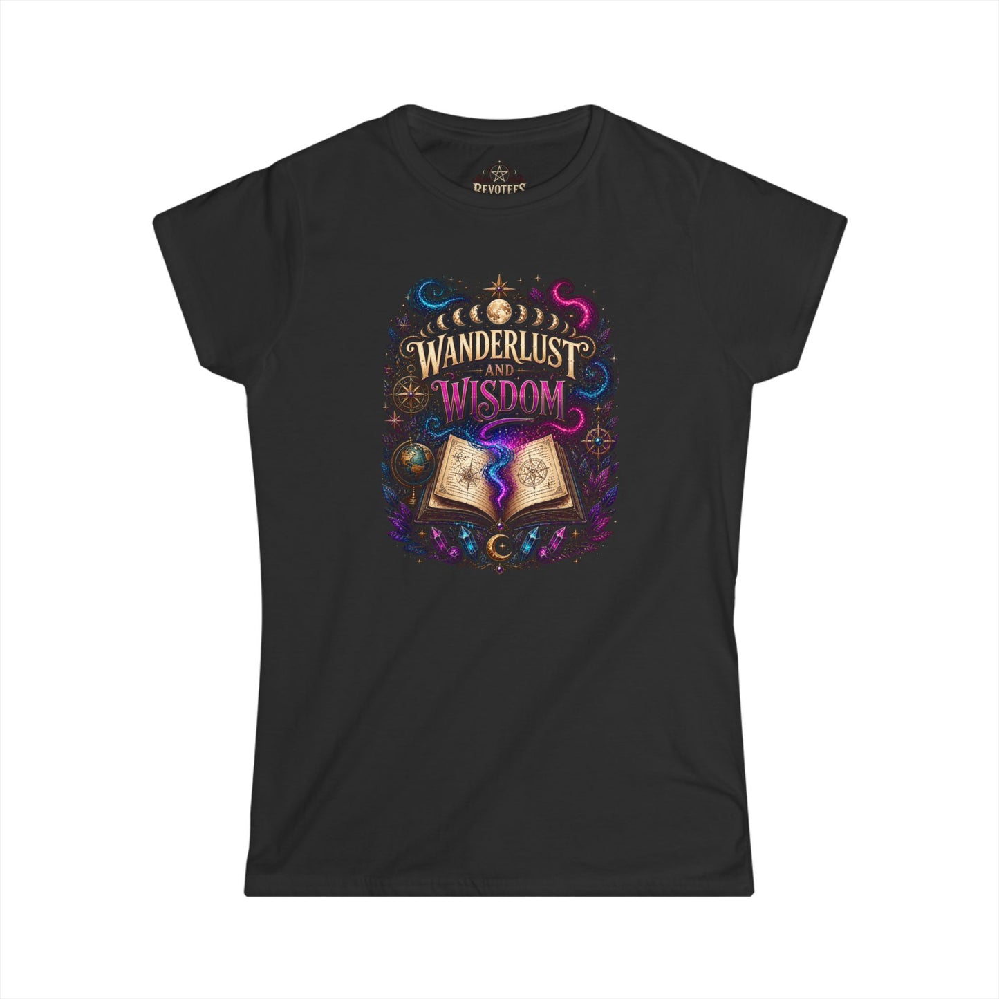 Wanderlust & Wisdom Graphic Tee — Magical Open Book Travel Shirt