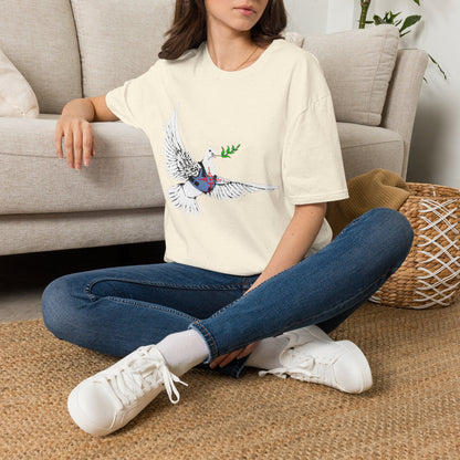 Banksy's Dove of Peace T‑Shirt — Flying Dove with Olive Branch & Earth Heart Graphic
