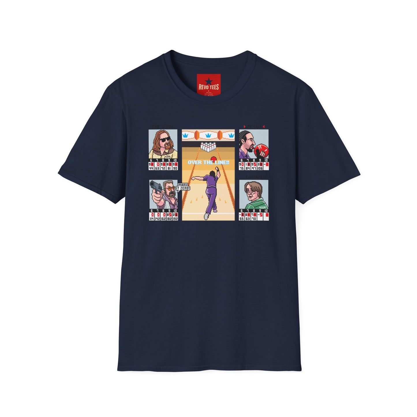 The Big Lebowski Bowling Grid T-Shirt – "Over the Line" Retro Gamer Design