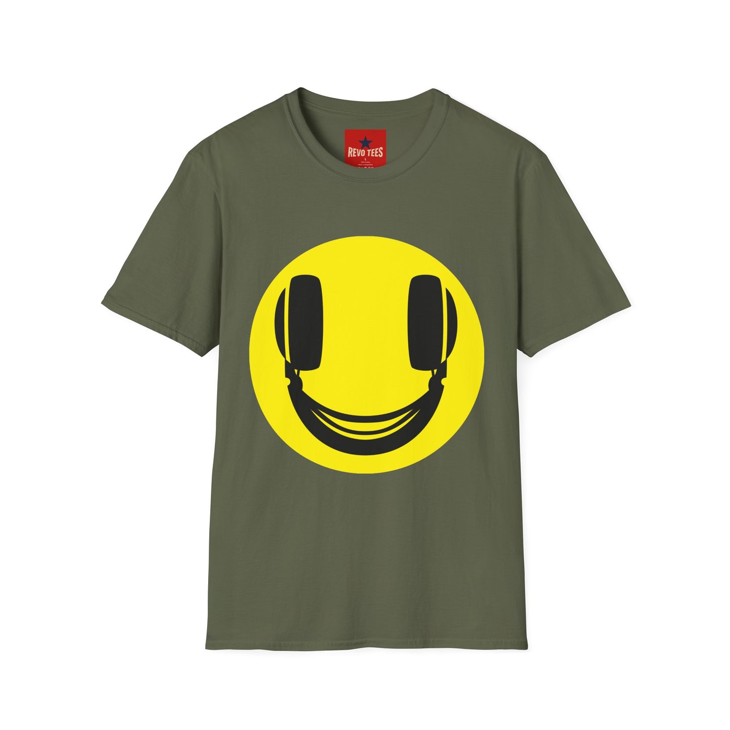 Smiley Face Headphones T-Shirt — Retro Music Lover Graphic Tee