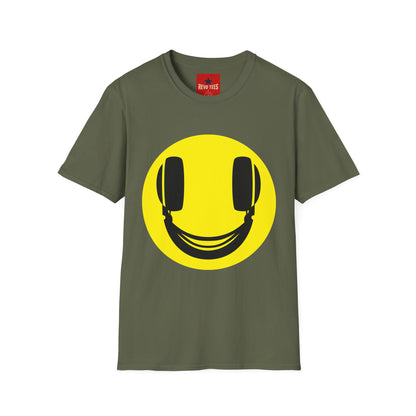 Smiley Face Headphones T-Shirt — Retro Music Lover Graphic Tee