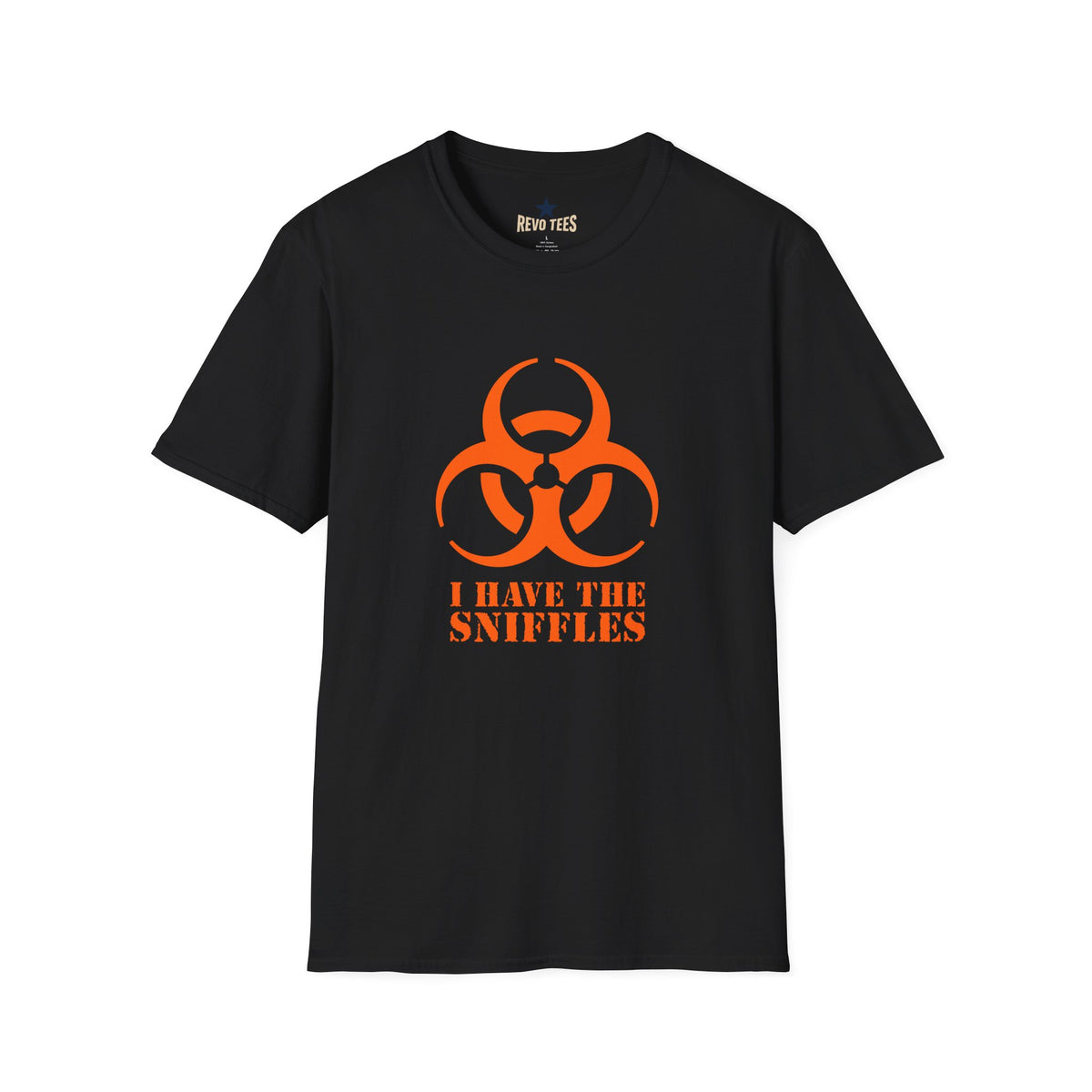 Revotees Graphic Orange Biohazard Icon with I Have the Sniffles T-Shirt - alternate view 3