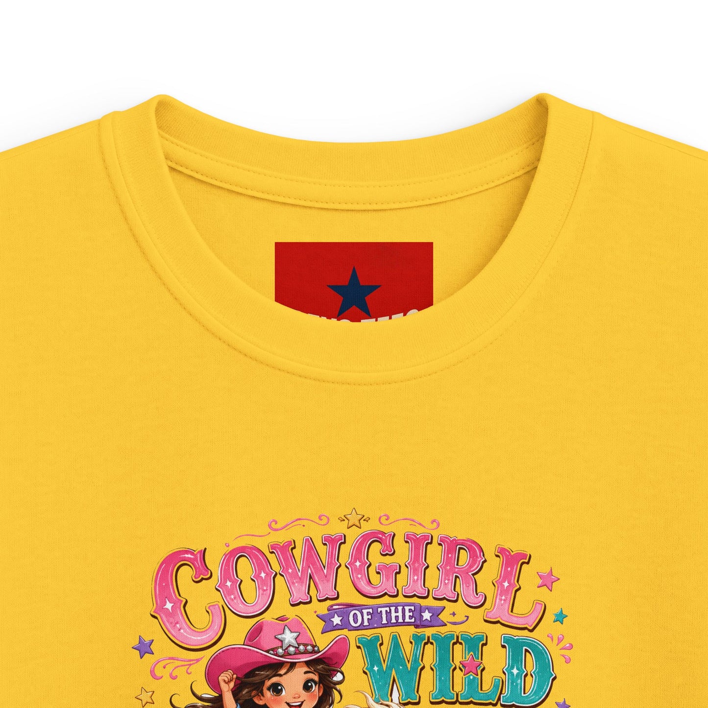 Kids Tee — "Cowgirl at Heart" Colorful Western Graphic (Cowgirl & Wild Print)