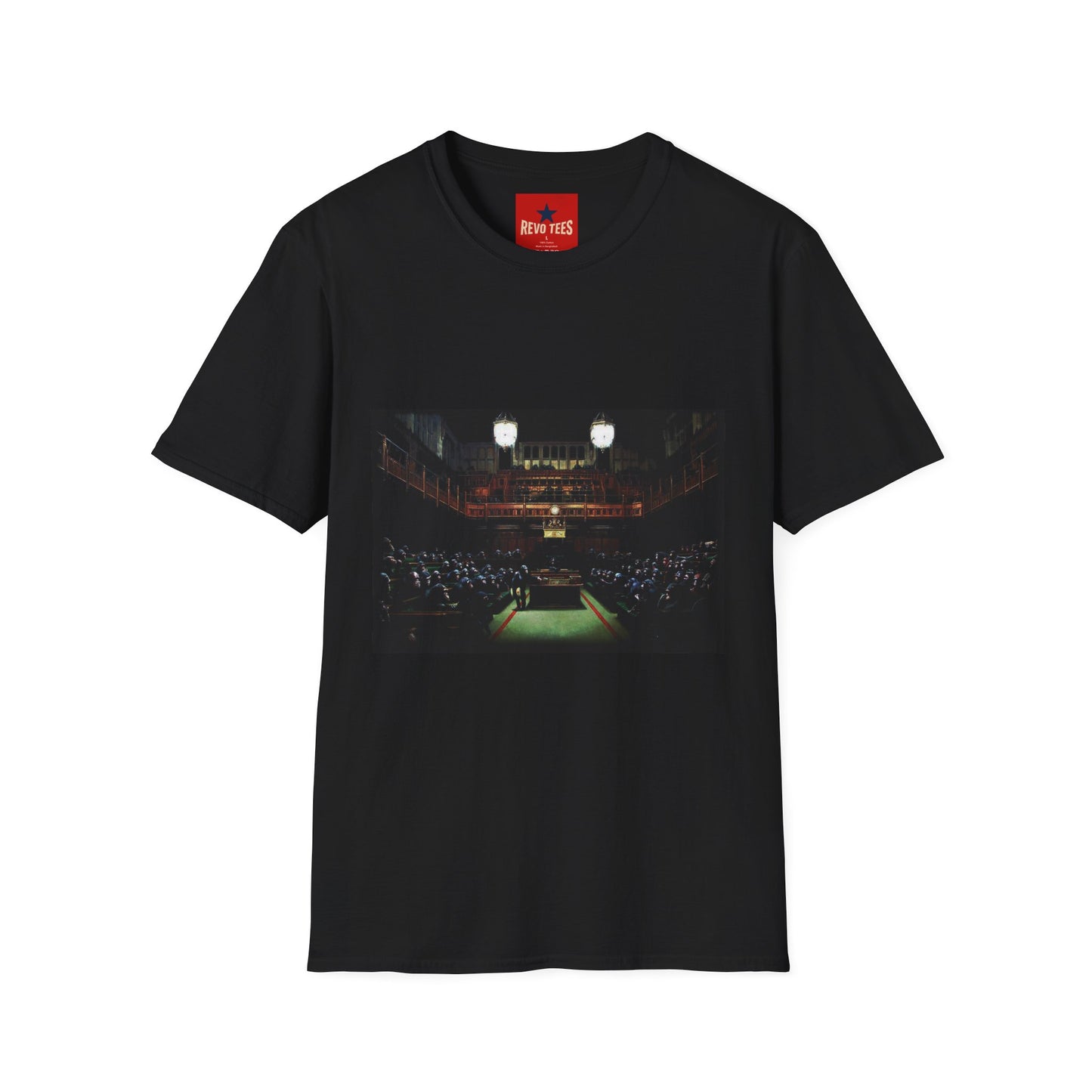 Banksy Courtroom Night Scene T-Shirt — Vintage Courtroom Photo Tee