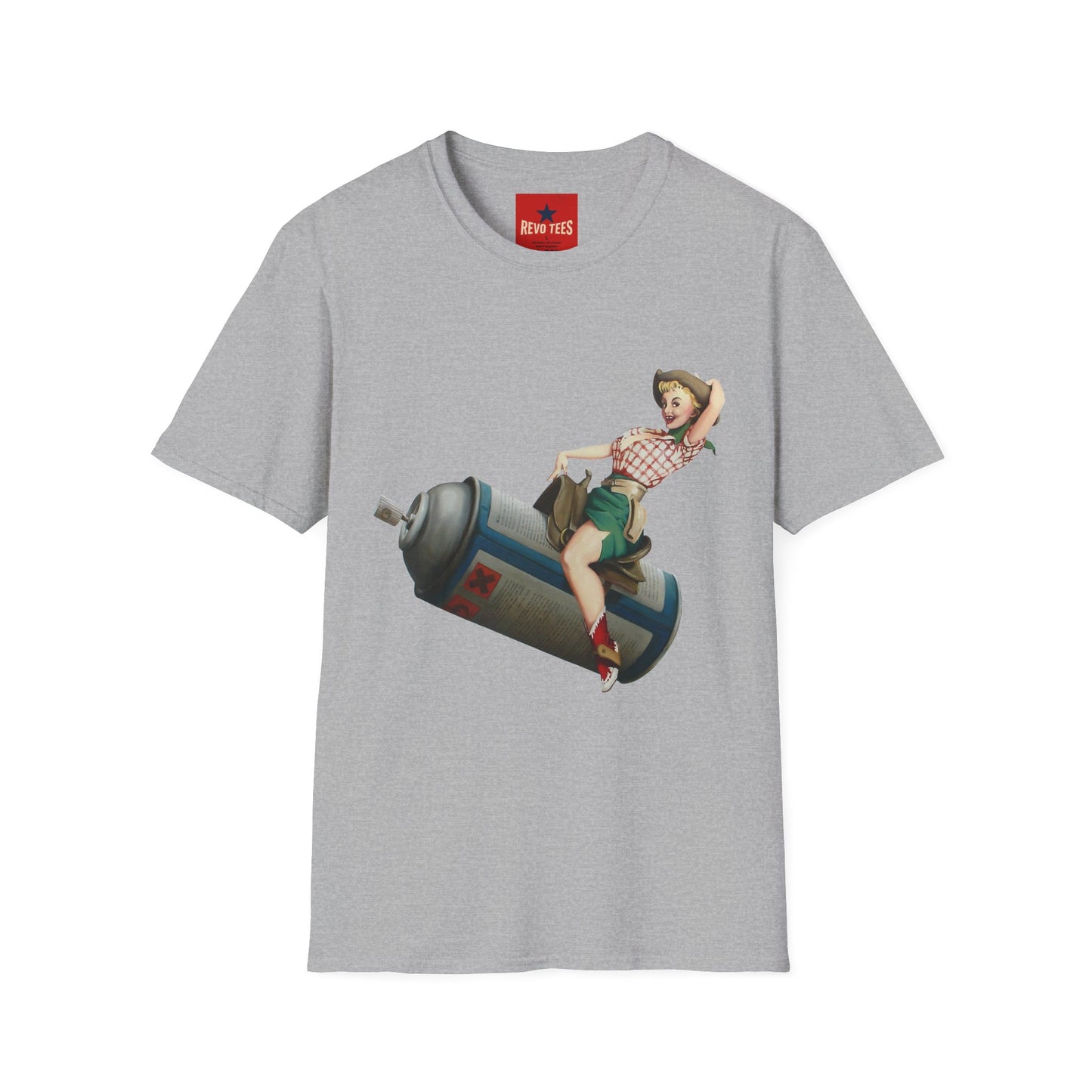 Banksy Pin-Up Cowgirl T-Shirt — Retro Pinup Girl Riding Soda Can Vintage Tee