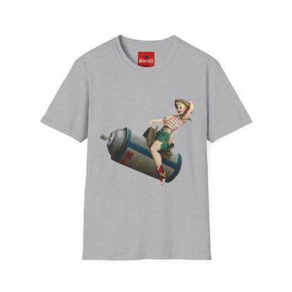 Banksy Pin-Up Cowgirl T-Shirt — Retro Pinup Girl Riding Soda Can Vintage Tee