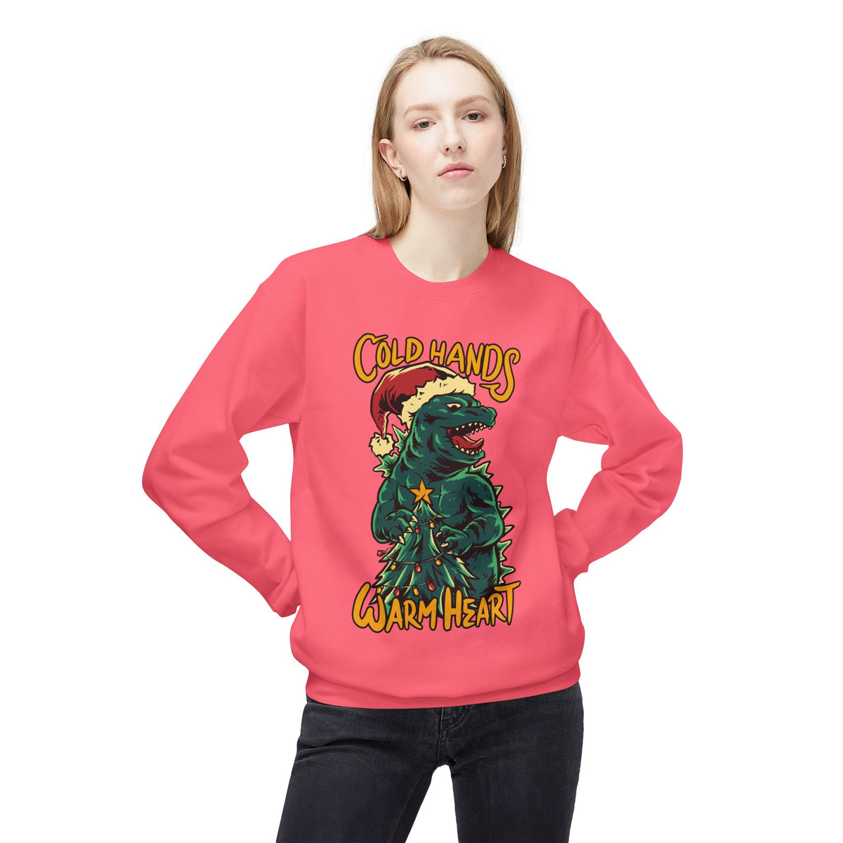 Christmas Godzilla - "Cold Hands Warm Heart" Holiday Crewneck Sweatshirt