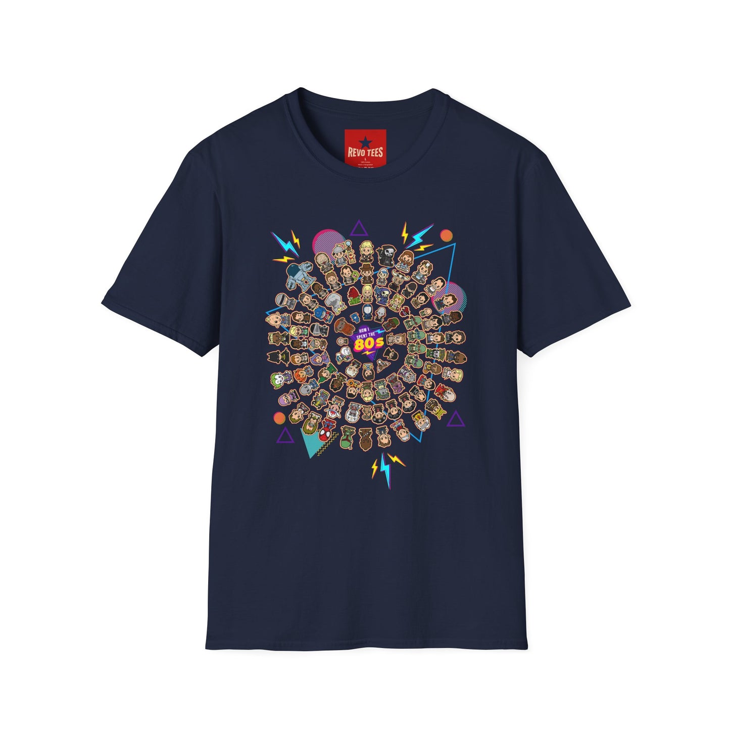 Retro Character Spiral T-Shirt — 80s Cartoon Cast Design