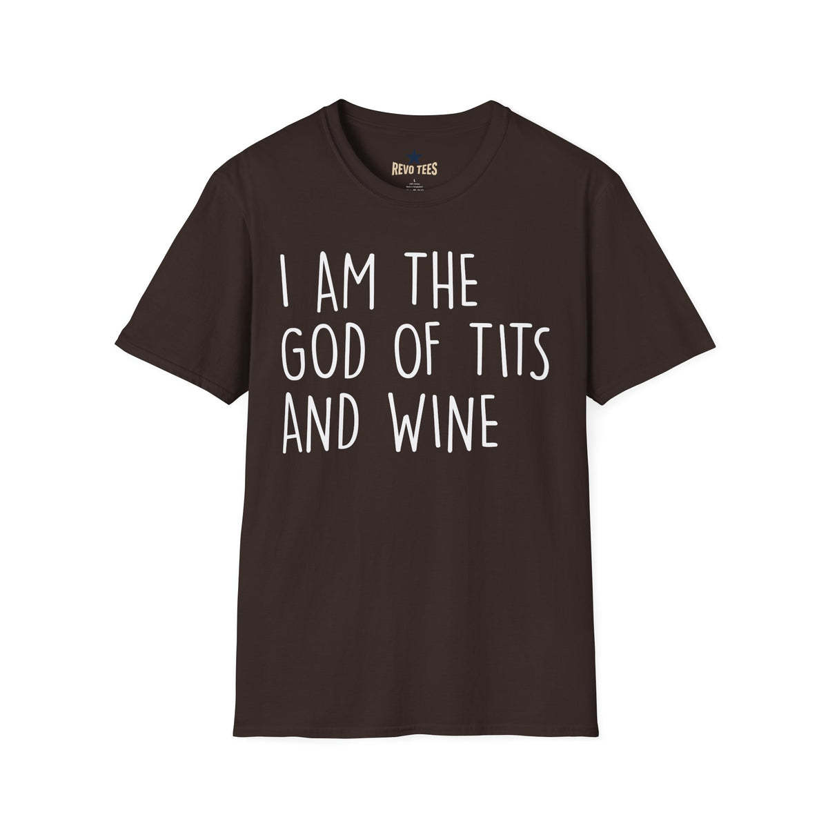 Revotees Graphic I Am the God of Tits and Wine Funny Slogan for Wine Lovers Bachelorette Gifts T-Shirt - alternate view 3