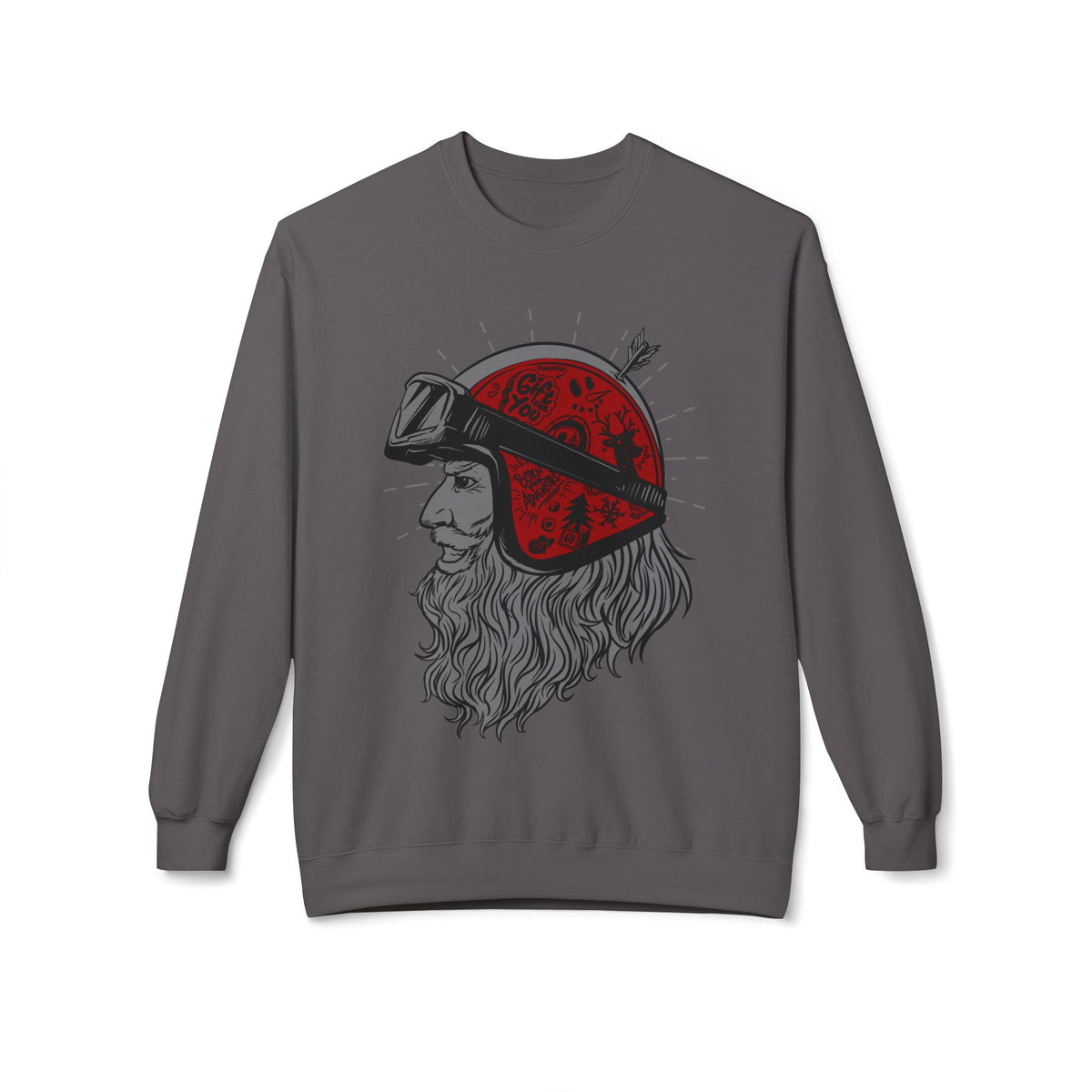 Santa the Bearded Rider  – Red Helmet Moto Crewneck Sweatshirt
