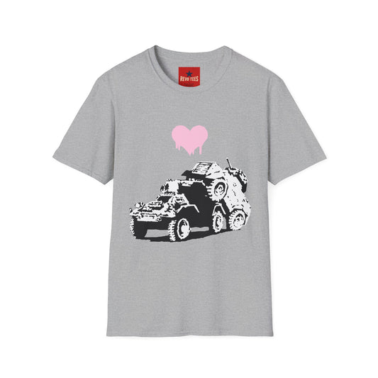Banksy T-Shirt — Pink Drip Heart with Tank Graffiti Tee