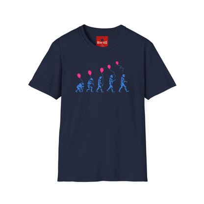 Evolution of Man Holding Balloon T-Shirt — Funny Retro Evolution Graphic Tee